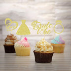 24 Pcs Bride to Be Cupcake Toppers Gold Glitter with Heart Ring Dress Bridal Shower Wedding Engagement Bachelorette Party Cake Decorations Supplies