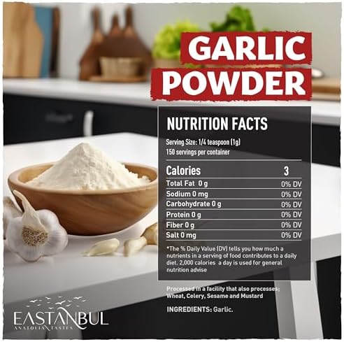 Eastanbul Fine Garlic Powder, 5.3oz, Premium Turkish Garlic Powder Fine, 100% Natural, Finely Ground Non-Granulated, Flavor Enhancing, Everyday Use, Culinary Grade, Farmfresh, Vegan