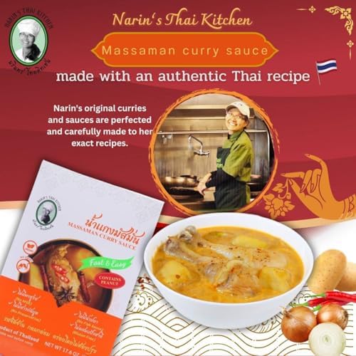 Narin's Thai Kitchen Massaman Curry Sauce – Authentic Thai Curry Base with Aromatic Spices & Peanuts – Mild Heat – Ready to Cook