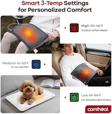 USB Heating Pad for Travel Warmth Outdoors, 5V Small Heated Pad FSA Eligible HSA Non-Rechargeable Heat Therapy for Pain Relief Abdomen Cramps, 3 Heat Settings & Auto Off (16"x 12") Gray