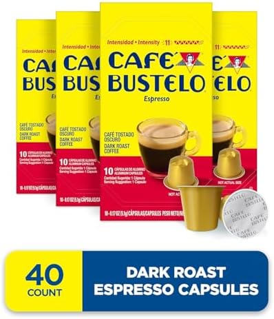Café Bustelo Aluminum Espresso Capsules, Dark Roast Coffee, Nespresso Original Line Compatible, Intensity 11, 40 Count