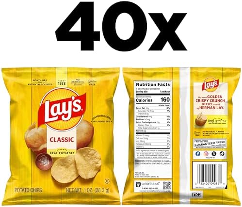 Lay's Potato Chips, Classic, 1 Ounce (Pack of 40)