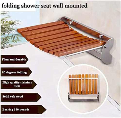 HanDuo Foldingwall Mounted, Teak Wood Modern Foldingbench Fold Down for Small Sspace Use Foldable Bathroom Stool Foldaway Show/Mahogany Color/376 * 137 * 303Mm