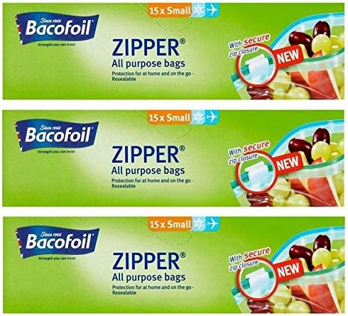 Bacofoil 3 x Zipper Small All Purpose Bags Food Freezing Storage Bags (45 Bags)