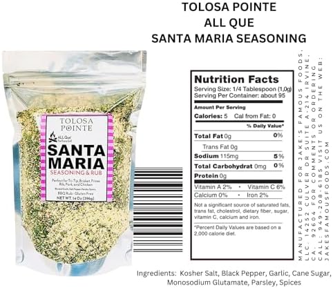 Tolosa Pointe All Que Santa Maria Seasoning & BBQ Rub for Chicken, Steak, Pork, Ribs, Prime Rib Roast, BBQ Seasoning, Grill, Gluten Free, 14 Oz (396g)