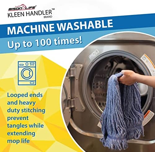 KLEEN HANDLER General Cleaning Mop Heavy Duty Commercial Replacement, Wet Industrial Blue Cotton Looped End String Head Refill (Pack of 3)