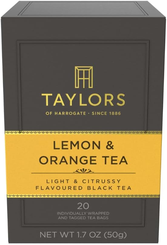 Taylors of Harrogate Lemon & Orange, Black Tea, Individually Wrapped Bags, 20 Count (Pack of 6), Citrussy, Fragrant & Light, Caffeinated, Enjoy Hot or Iced, 120 Teabags Total