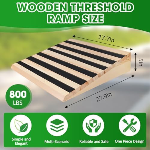 5 Inch Wooden Threshold Ramp for Home Steps(17.7" W*5.0" H, 17.7" W is not Wide Enough for wheelchairs, Please get More and Connect Multiple ramps to get a Wider one)