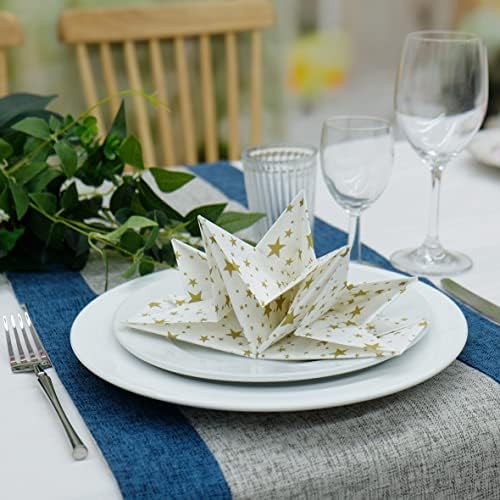 Star Shaped Origami Dinner Napkins with Gold Stars on White (Disposable) - 12 Pack, 23" x 15", 3-Ply Paper - Style Name: Pop Gaze
