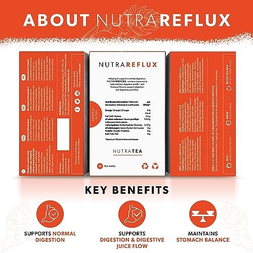 NUTRAREFLUX - Acid Reflux Tea | Heartburn Relief Tea - Providing Upset Stomach Relief and GERD relief - Includes Fennel & Licorice - 120 Enveloped Tea Bags - by Nutra Tea - Herbal Tea- (6 Pack)