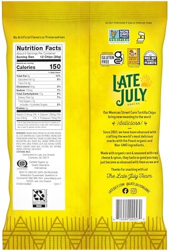 LATE JULY Snacks Mexican Street Corn Tortilla Chips, 6 Oz Bag (Pack of 4)