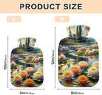 Lotus Flower Hot Water Bottle Water Heating Pad Warm Water Heat Bottles for Menstrual Cramps Pain Relief, 1L