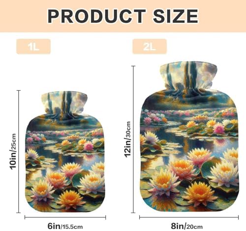 Lotus Flower Hot Water Bottle Water Heating Pad Warm Water Heat Bottles for Menstrual Cramps Pain Relief, 1L