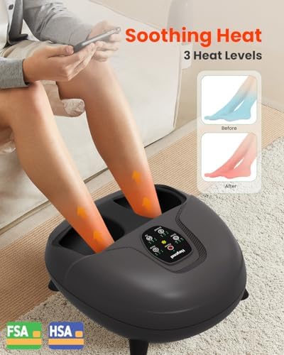 2026 Upgrade FSA Eligible HSA Foot Massager, Shiatsu Foot Massager Machine with Heat and Compression for Plantar Fasciitis Neuropathy, Remote Control, Gifts, Size 14