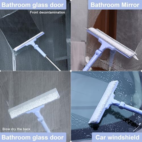 Shower Squeegee for Glass Doors, Cleaning Tile Wall,Car,Windshield Squeegee with 12" Blade and 15" Long Handle Bathroom Cleaner Tool for Household Home Window Mirror,