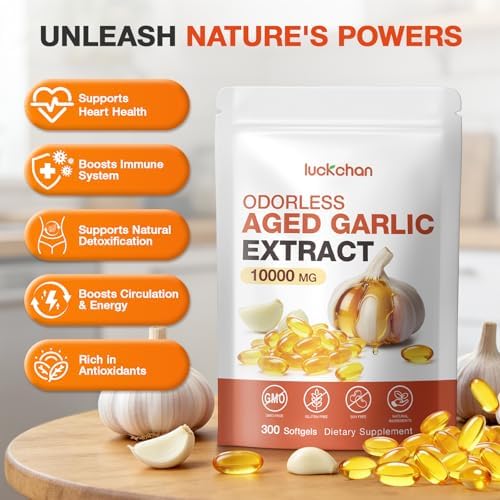 Aged Garlic Extract - 10000mg High Potency Odorless Garlic Supplements for Heart & Immune Support - Natural Garlic Extract Capsules, Non-GMO, Gluten Free, 300 Softgels