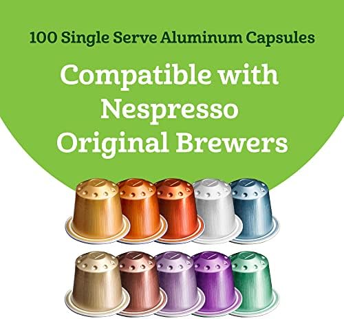 Amazon Fresh Espresso Dark, Medium & Light Roast Aluminum Capsules, Variety Pack, Compatible with Nespresso Original Brewers, 100 Count (10 Packs of 10)