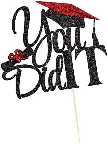 LVEUD I Did It Cake Topper - Congrats Grad Cake Toppers - Graduation Party Decorations (Black Gold)