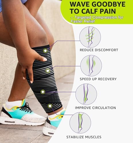 HiRui Calf Compression Wraps, 71" Adjustable Elastic Bandage Sleeves, Lower Leg Calf Support for Men & Women, Shin Splints Relief, Varicose Veins, Fitness, Running, Basketball, Soccer (2, Black)