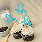 Rsstarxi 24 Pack Oh Baby Cupcake Toppers Glitter Baby Shower Cupcake Picks for Baby Shower Kids Boys Girls Birthday Party Cake Decorations Supplies Blue