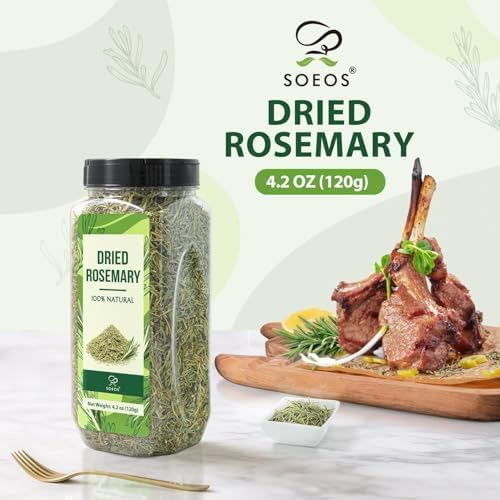 Soeos Dried Rosemary Leaves, 4.2 oz (120g), Whole Rosemary for Cooking, Seasoning, Baking, Roasting, Marinades and Tea, Premium Quality, All Natural, Aromatic Dried Herb
