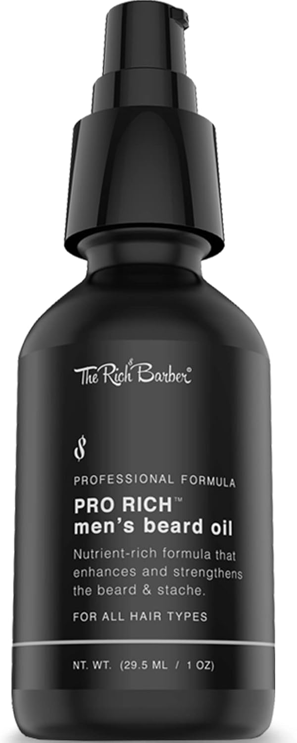 The Rich Barber Pro Rich Men's Beard Oil, 1 oz. - Softens Beard & Promotes Thick Growth with Castor Oil, Argan Oil, & Jojoba Oil - For All Beard Types