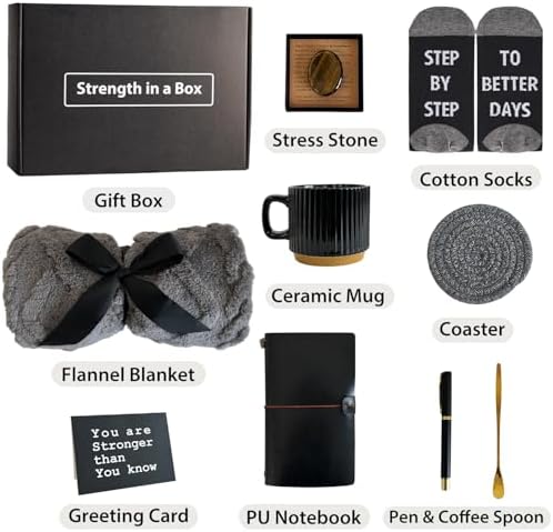 Care Package for Men - Get Well Soon Gifts for Men with Plush Blanket, Ceramic Mug Set, Socks, PU Notebook, Pen, Stress Stone & Greeting Card - Encouragement & Support Gift for Dad, Friend