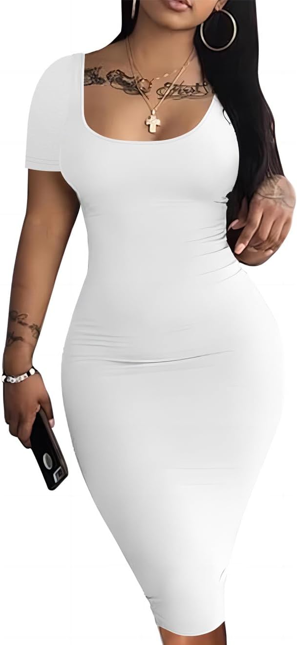 Mrskoala Women's Casual Basic Pencil Dress Bodycon Summer Sexy Club Midi Dresses