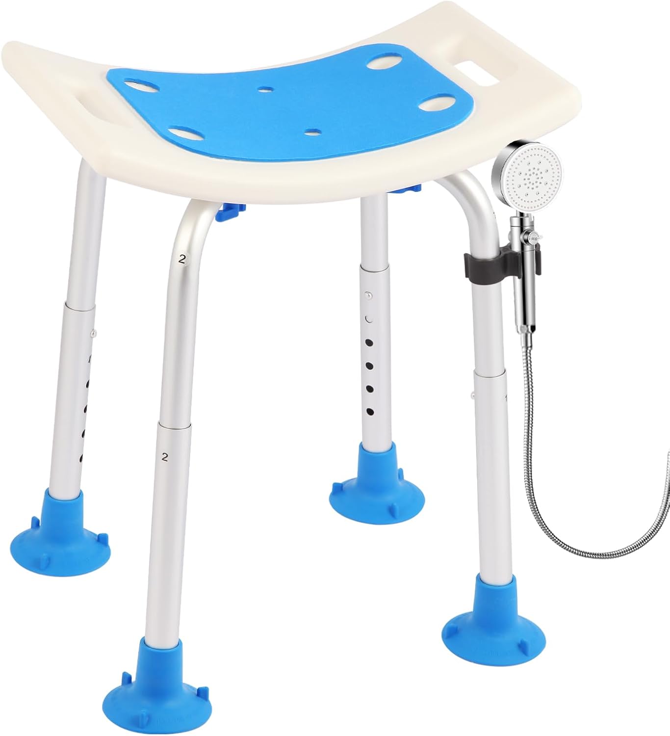 Bath Seat Bathroom Bathtub Shower Chair Stool for Adults,Seniors and Disabled, Elderly Tub Transfer Bench for Inside Shower (Blue, Suction Cup Foot Mats)