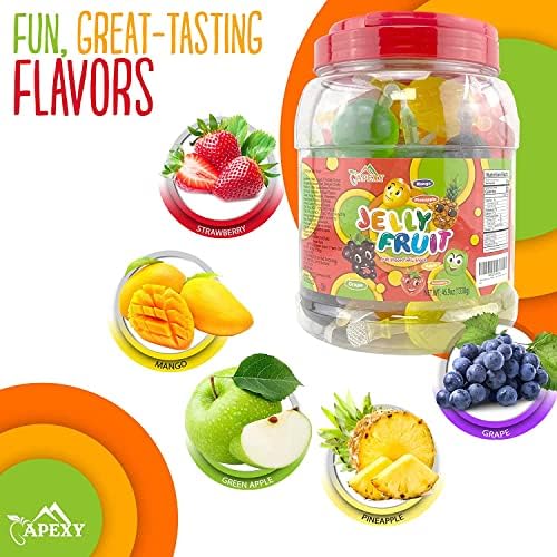 Apexy Jelly Fruit Candy – Assorted Fruit Flavors, Halloween Treat Juicy Chewy Gel Snacks, Kids & Adults Party Favors, Fun Treats for Goodie Bags & Events 46.9oz (1330g)