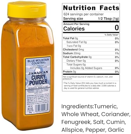 Blue Mountain Country Jamaican Curry Powder – 22 oz Shaker Bottle | Authentic West Indian Curry Spice Blend for Meat, Seafood, Vegetables & More