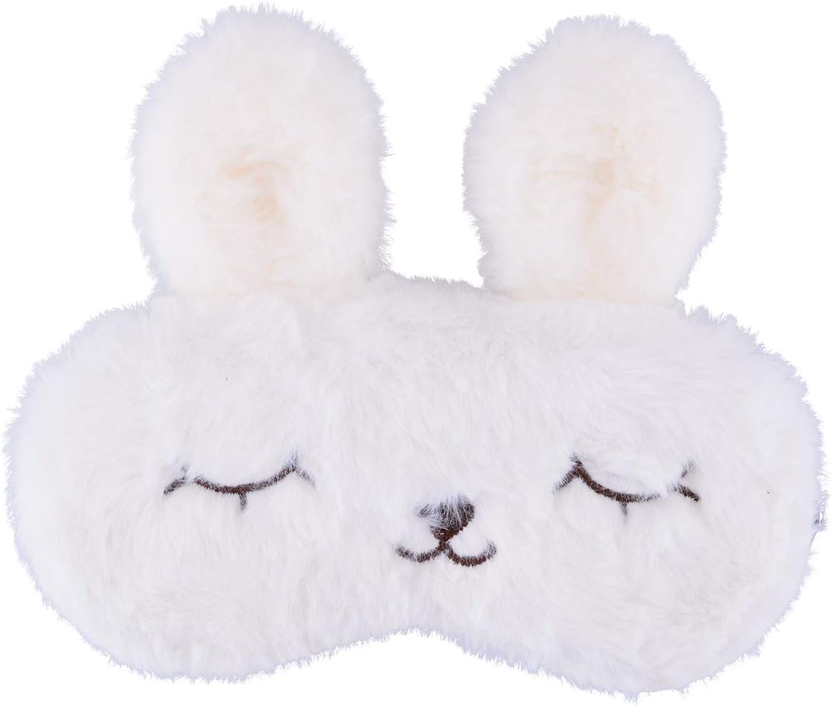 Easter Bunny Sleeping Mask, Soft Fluffy Plush Rabbit Blindfold Novelty Sleep Mask Eye Cover Eyeshade for Kids Girls Boys Women Men Night Nap Travel Meditation (White, Rabbit)