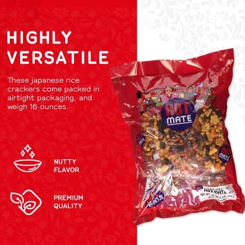 Shirakiku Hot Mate Japanese Rice Cracker | Oriental Asian Arare Rice Crackers with Glutinous Rice, Wasabi Green Peas, and Soy Sauce | Mixed Flavor, 16 oz. (Pack of 1)