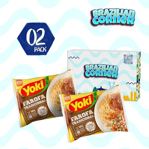Yoki Seasoned Cassava Flour Brazilian Corner Bundle [2 Pack] 17.6 oz | Farofa De Mandioca Pronta Temperada Yoki 500g (Pack of 2) | Gluten Free