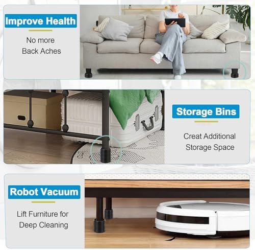 Bed Risers 1 inch, 2 inch, 3 inch, 4 inch Heavy Duty, Adjustable Furniture Riser for Table Desk Couch Sofa Chair Refrigerator Washing Machine, Stackable Bed Raisers Blocks (Black 4 Pack, 1 inch)