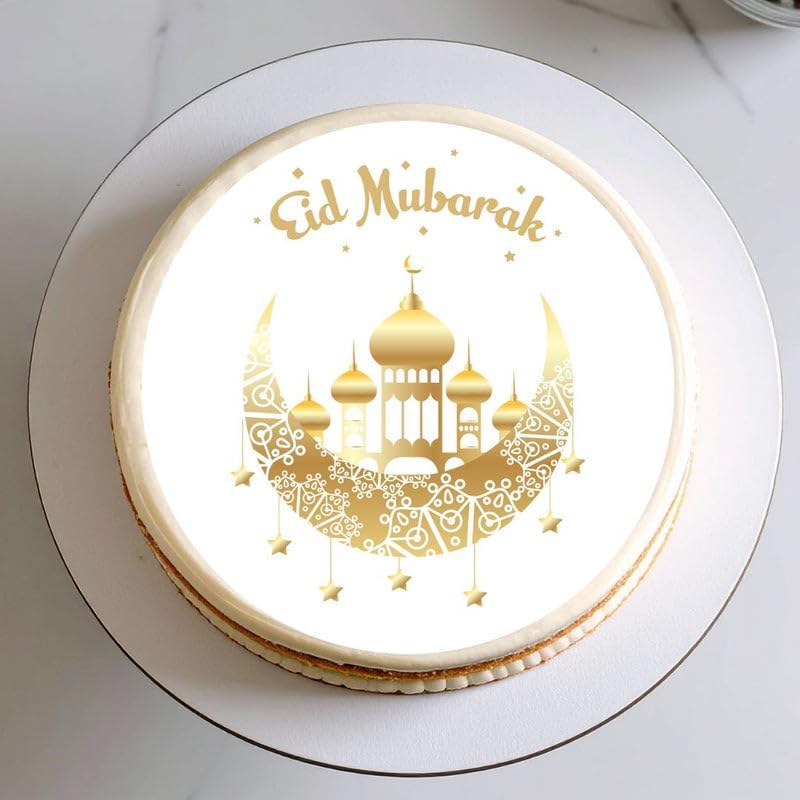 Eid Mubarak Edible Cupcake Toppers | PRECUT Gold Islamic Cake Decorations