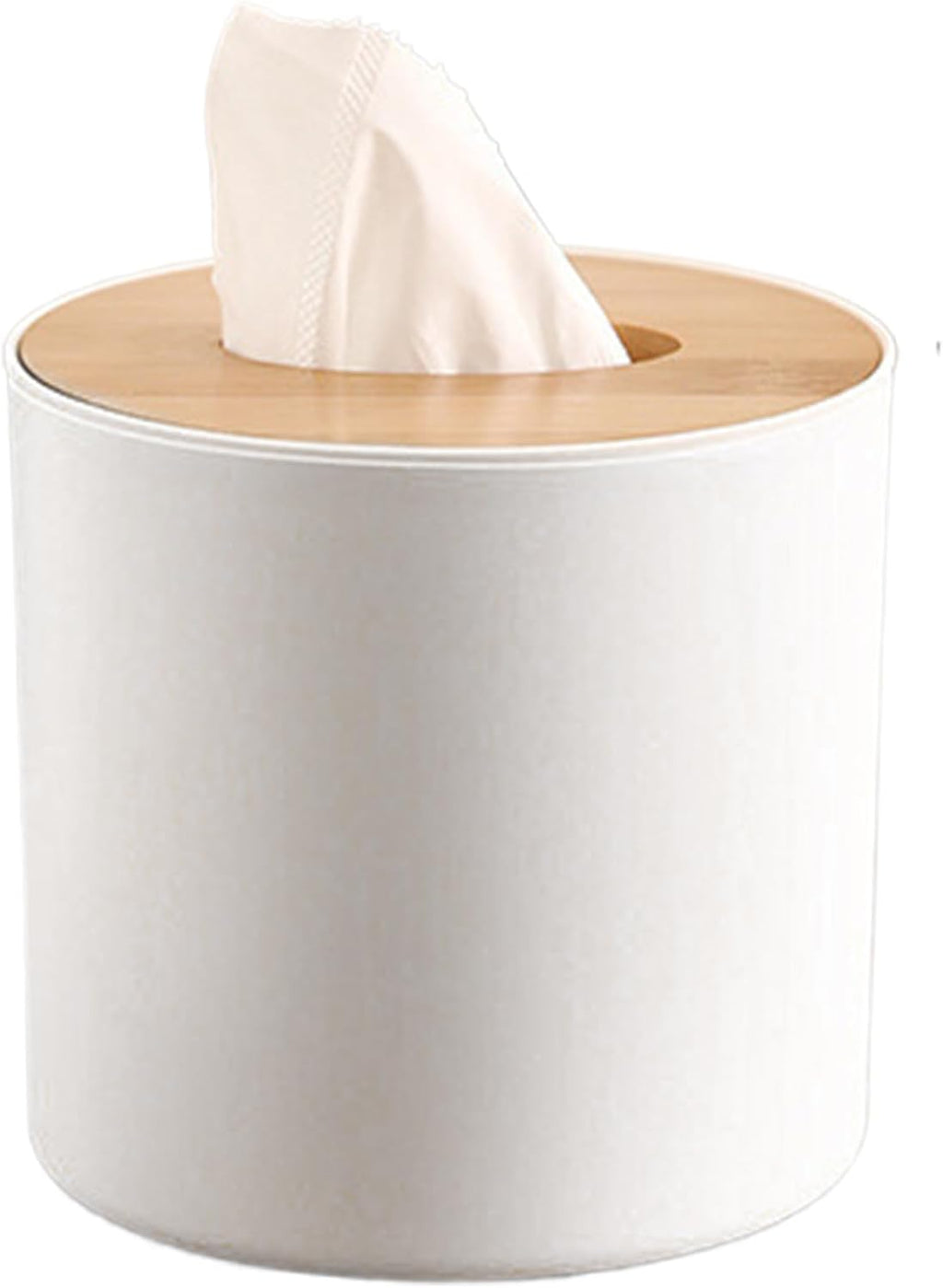 Round Tissue Box with Bamboo Lid Decorative Waterproof Toilet Paper Roll Cover for Bedroom, Dinner Table, Office, Kitchen Bathroom Tissue Box Cover