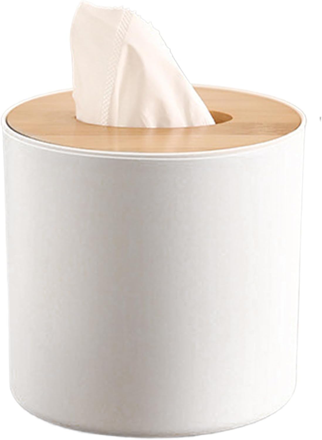 Round Tissue Box with Bamboo Lid Decorative Waterproof Toilet Paper Roll Cover for Bedroom, Dinner Table, Office, Kitchen Bathroom Tissue Box Cover