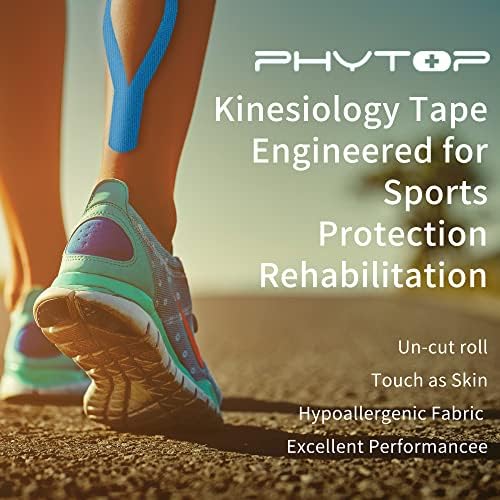 PHYTOP Kinesiology Tape 2" X 16.4', Sports Tape Athletic Kinesiology (2 Rolls Blue) Pain Relief of Muscles & Joint, Recovery Sports Injuries