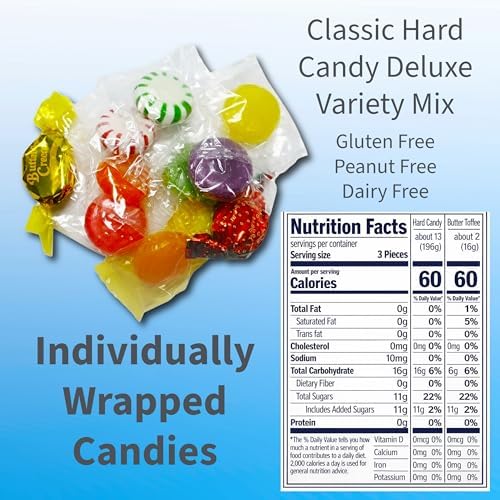 Classic Hard Candy Deluxe Variety Mix Assortment- Sweet Butter & Cream, Strawberry Bon-Bons, Fruit Disc, Cinnamon & Butterscotch Discs, Peppermint & Spearmint Starlights. Individually Wrapped (2 Pound Bag) Net wt. 32oz.