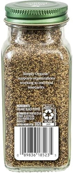 Simply Organic Ground Black Pepper, 2.31-Ounce Jar, Medium Ground Pepper, Certified Organic, Kosher, Potent Pepper Taste