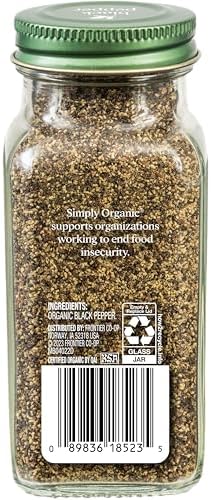 Simply Organic Ground Black Pepper, 2.31-Ounce Jar, Medium Ground Pepper, Certified Organic, Kosher, Potent Pepper Taste