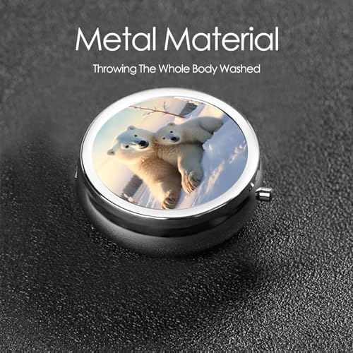 Pill Box 3 Compartment Medicine Pill Case for Pocket or Purse Mini Metal Pillcase Cute Polar Bears Pill Holder Vitamin Organizer Portable Travel Pills Container to Hold Supplements Vitamins