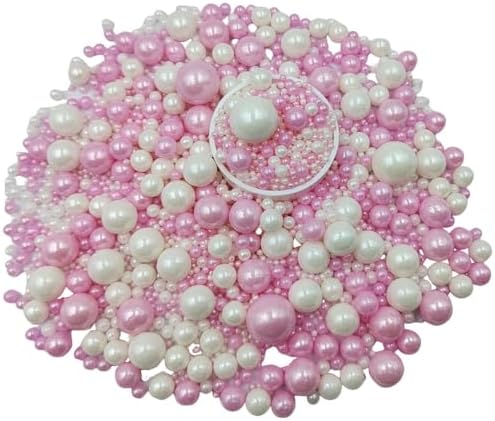 Edible White Pink Sugar Pearls Candy Sprinkles 120G/ 4.23Ounce Baking Cake Sprinkles Cupcake and Cake Topper Cookie Decorations Wedding Party Valentines Halloween Christmas Supplies