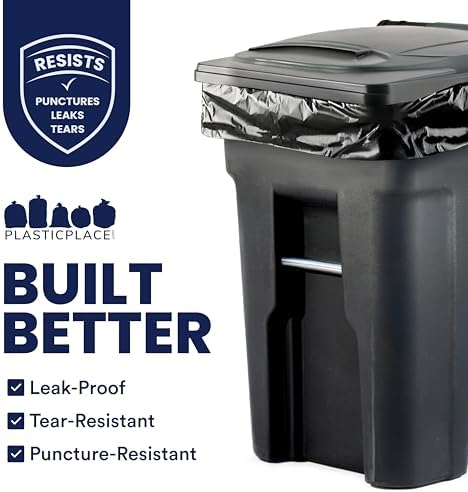 Plasticplace 95-96 Gallon Trash Bags │ 2.0 Mil │ Black Heavy Duty Garbage Can Liners │ 61” x 68” (50 Count)