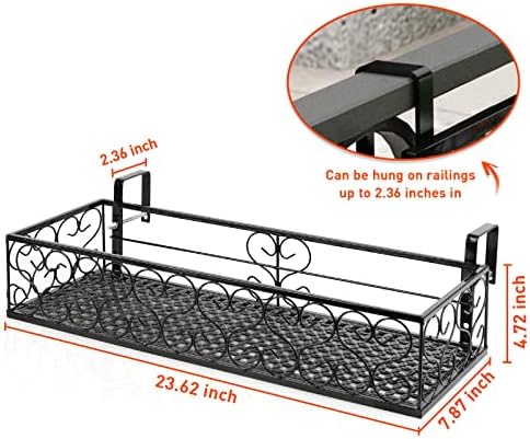 Balcony Flower Pot Stand Rack Patio Railing Shelf Plant Pots Holder Windows decorate (L, Black)