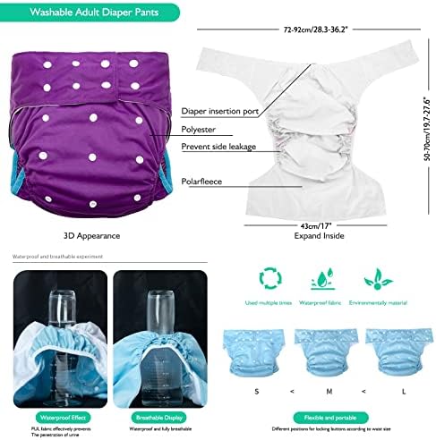 Incontinence and Disability Care Cloth Diapers, Reusable Adjustable Size Breathable Leakfree Pocket Diaper (Color : H, Size : M)
