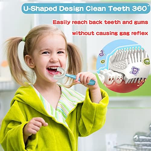 YOTEE U-Shaped Toothbrush Kids 2 PCS - Toddler Toothbrush with Food Grade Soft Silicone Brush Head, Manual Whole Mouth Tooth Brush for Kids Age 6-12(Purple+Yellow)