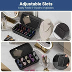 Travel Sunglasses Organizer, Hard Shell Sunglass Case Adjustable Slots for Multiple Sunglass Eyeglass Case