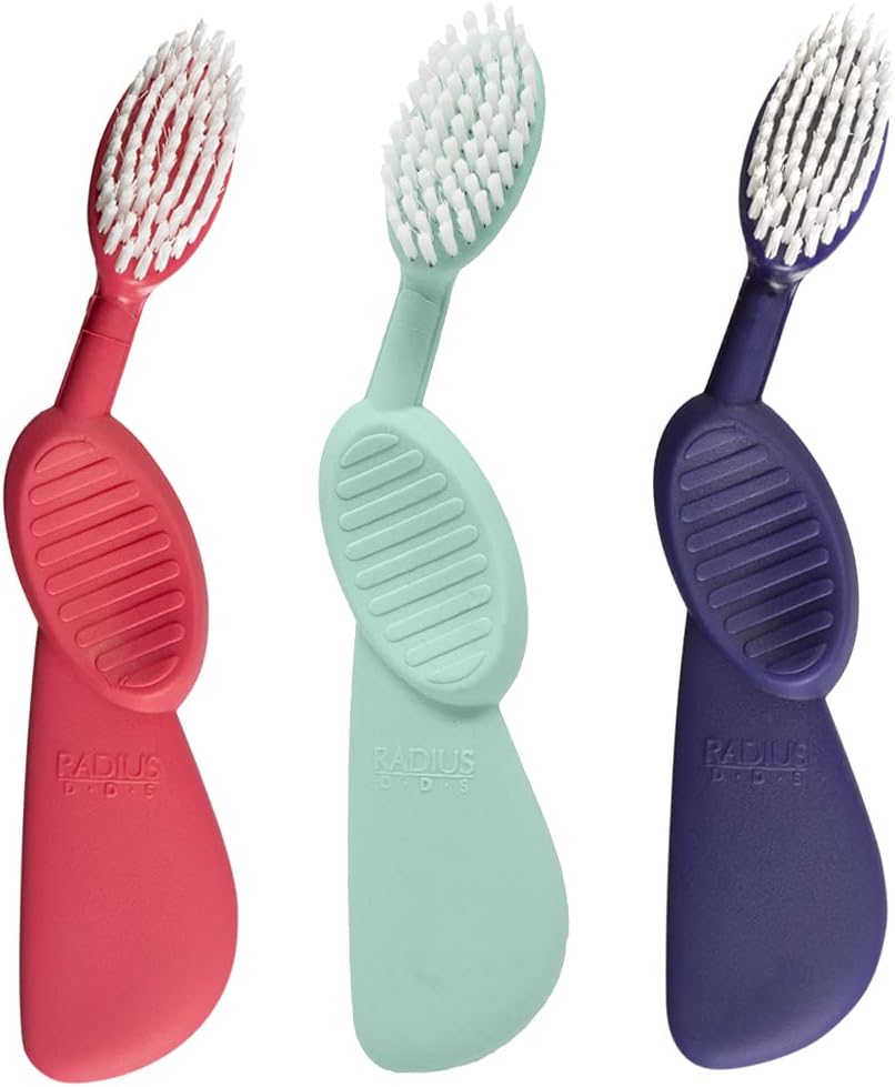 RADIUS Toothbrush Flex Brush BPA Free & ADA Accepted Designed to Improve Gum Health & Reduce Gum Issues - Right Hand - Purple/Watermelon/Mint - Pack of 3